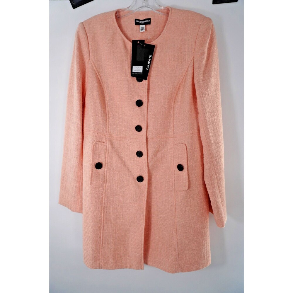 Karl Lagerfeld Paris Pink Bloucle Tweed Longline Parisian PreppyJacket Sz 10 NWT